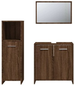 Set mobili da bagno 3 pz rovere marrone in legno multistrato