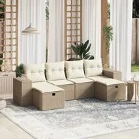 Set Divano da Giardino 6 pz con Cuscini Beige in Polyrattan 3264474