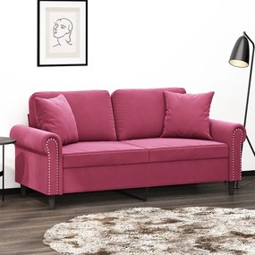 Divano A 2 Posti Con Cuscini Rosso Vino 140 Cm İn Velluto /