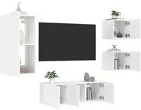 Mobili TV a Muro con LED 5pz Bianchi in Legno Multistratocod mxl 110409