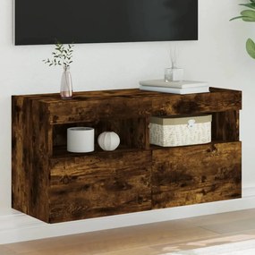 Mobile Tv A Parete Con Luci Led Rovere Fumo 80x30x40 Cm /