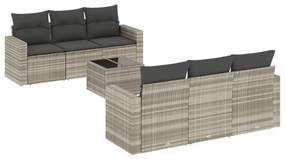 Set divani da giardino 7pz con cuscini grigio chiaro polyrattan