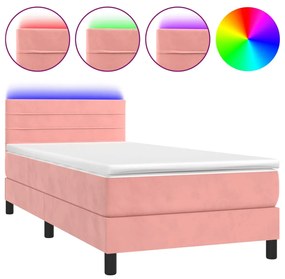 Letto a molle con materasso e led rosa 90x200 cm in velluto