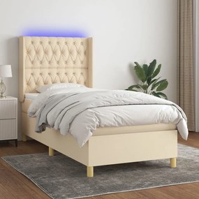 Letto A Molle Con Materasso E Led Crema 100x200cm İn Tessuto /