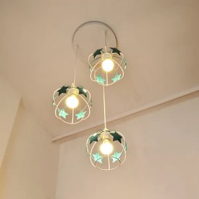 Lampadario a sospensione per bambini STARS 3xE27/15W/230V turchese/bianco