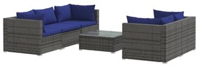 Set Divani da Giardino 6 pz con Cuscini in Polyrattan Grigio