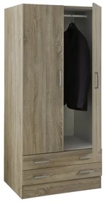 Armadio Guardaroba 2 Ante 2 Cassetti Con Barra Appendiabiti 82x46x185 Effetto Legno