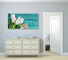Quadro su tela – Bouquet di tulipani e busta