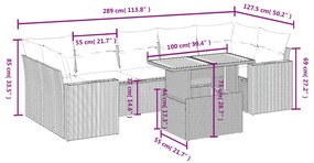 Set divano da giardino 8 pz con cuscini grigio in polyrattan