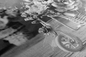 Stampa su tela – Garofano romantico in stile vintage in bianco e nero