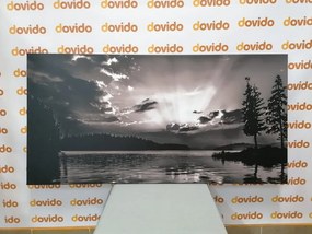 Stampa su tela – Riflesso del lago di montagna in bianco e nero