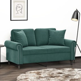 Divano A 2 Posti Con Cuscini Verde Scuro 120 Cm İn Velluto /