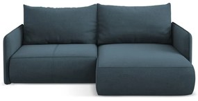 Divano angolare blu allungabile/con contenitore (con penisola a destra) Nanea – Makamii