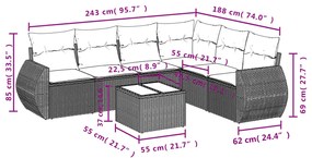 Set divani da giardino con cuscini 7pz nero polyrattan