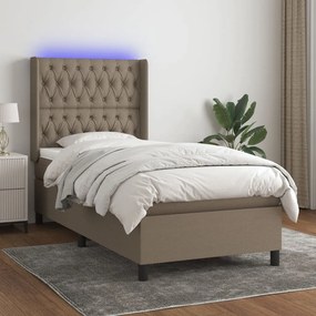 Letto A Molle Con Materasso E Led Tortora 90x200 Cm İn Tessuto /