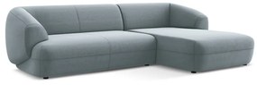 Divano angolare azzurro (con penisola a destra) con rivestimento in velluto Moana – Makamii