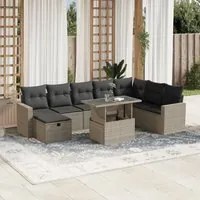 Set Divano da Giardino 9pz con Cuscini Grigio Chiaro Polyrattan 3274872