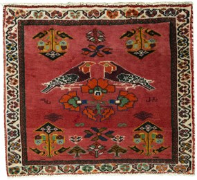 Shiraz Tappeto 60x50 Rosso (Iran) Annodato A Mano