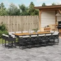 Set da Pranzo da Giardino 15 pz con Cuscini Nero in Polyrattan 3278186