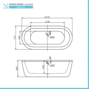 Vasca da bagno freestanding moderna 167,5x77,7 Piedini interni regolabili Alexandra Small