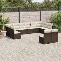 Set Divani da Giardino 12 pz con Cuscini Marrone in Polyrattan 3250212