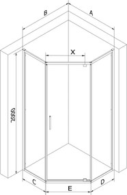 Mexen Exo cabina doccia pentagonale a battente 90 x 90 cm, trasparente, oro - 812-090-090-50-00
