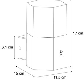 Lampada da parete per esterni nera con vetro fumé esagonale e sensore di movimento - Denmark
