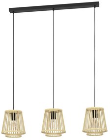 Lampadario A Sospensione Vintage Hykeham Acciaio Nero Legno 3 Luci E27