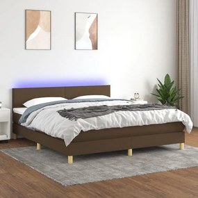 Letto a molle materasso e led marronescuro 180x200cm in tessuto