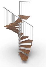 Scala a chiocciola a base quadrata Nara IRIS, larghezza 120 cm, struttura in acciaio grigio argento, gradini in legno faggio, colore noce