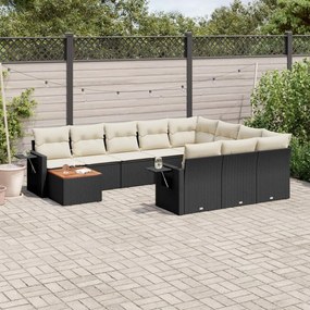 Set Divani da Giardino 11 pz con Cuscini in Polyrattan Nero