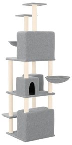 Albero per gatti con tiragraffi in sisal grigio chiaro 180 cm