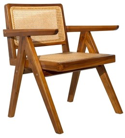 Sedia vintage in legno massello di teak e motivo a intreccio rattan JANNIE