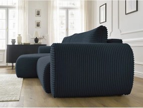 Divano angolare in blu scuro allungabile (con penisola a sinistra) con rivestimento in velluto a coste Lucien – Bobochic Paris