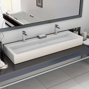 Lavandino 120x46x11 Cm Blocco İn Marmo/minerale Bianco /