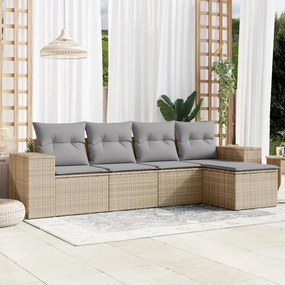 Set divano da giardino 5 pz con cuscini beige in polyrattan