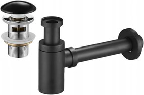 Mexen mezzo sifone lavandino rotondo con tappo ceramico clic-clac, con troppopieno, nero - 7992050-75