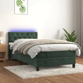 Letto A Molle Con Materasso E Led Verde Scuro 80x200cm Velluto /