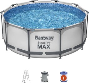 Piscina Fuori Terra Tubolare Bestway Steel Pro Max 305x100 cm con Scala 76x119x163 cm Pompa Filtro a Cartuccia da 1.249 L/H