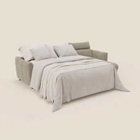 Peonia divano letto angolare con Penisola Contenitore - Materasso H18 cm in Bouclé Impermeabile T07 beige