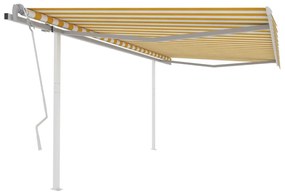 Tenda Da Sole Retrattile Manuale E Pali 4,5x3,5 M Gialla Bianca /
