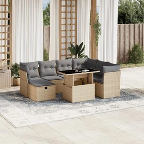 Set divano da giardino 8 pz con cuscini beige in polyrattan