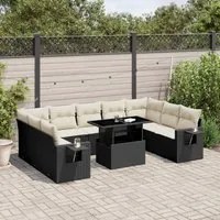 Set Divani da Giardino 10pz con Cuscini in Polyrattan Nero 3268106