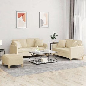 Set Divani 3 Pz Con Cuscini Crema İn Tessuto /