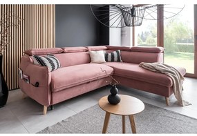 Divano letto angolare in velluto rosa chiaro (angolo destro) Sweet Harmony - Miuform
