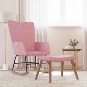 Poltrona A Dondolo Con Poggiapiedi Rosa İn Velluto /