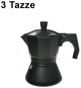 Caffettiera Moka in Alluminio Antiscivolo e Resistente Adatta a Tutti i Tipi di Piano Cottura Escluso Piano ad Induzione 3 Tazze Nero