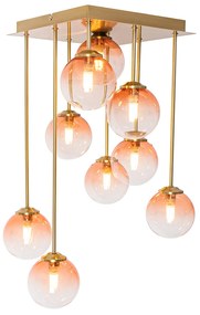 Lampadario Art Déco oro con vetro rosa 9 luci - Athenas