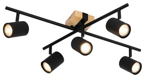 Plafoniera nera con legno 5 luci regolabili rettangolare - Jeana