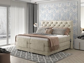 Letto motorizzato matrimoniale boxspring Manhattan - 160 x 200 cm , Tessuto bianco panna